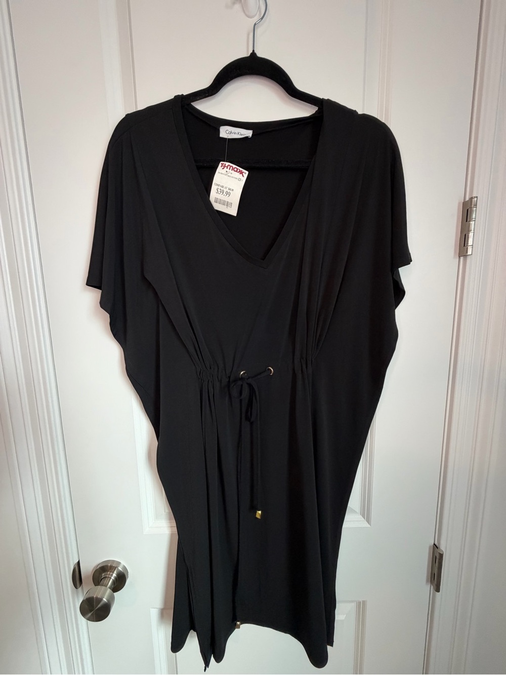 Calvin Klein Black V-Neck Drawstring Dress size 4 NWT